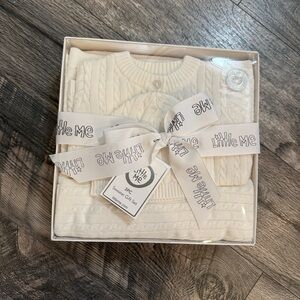 Little Me white cable cardigan blanket hat set baby Girl 9 months new cotton